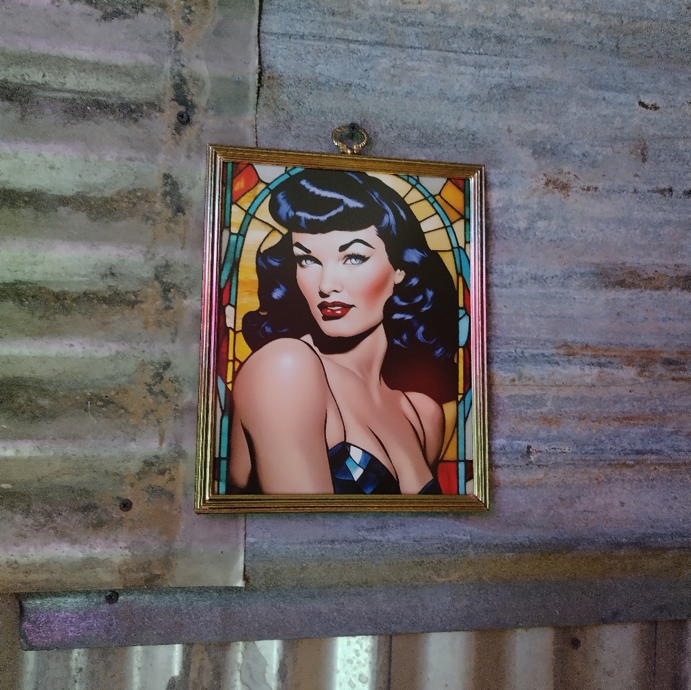 Bettie Page Pinup Rockabilly Stained Glass Style Art Print By Neon Nicho